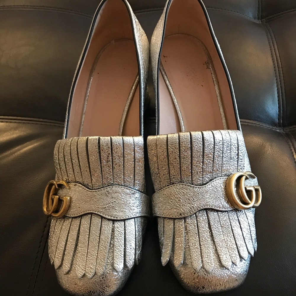 Gucci Marmont Metallic Silver Mid-Heel Pump